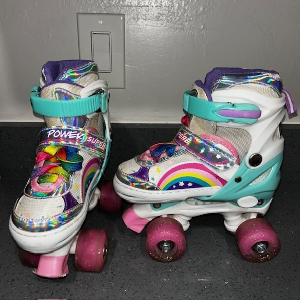 Power Superb Girls Adjustable Roller Skates Size Small (31-34) Rainbow